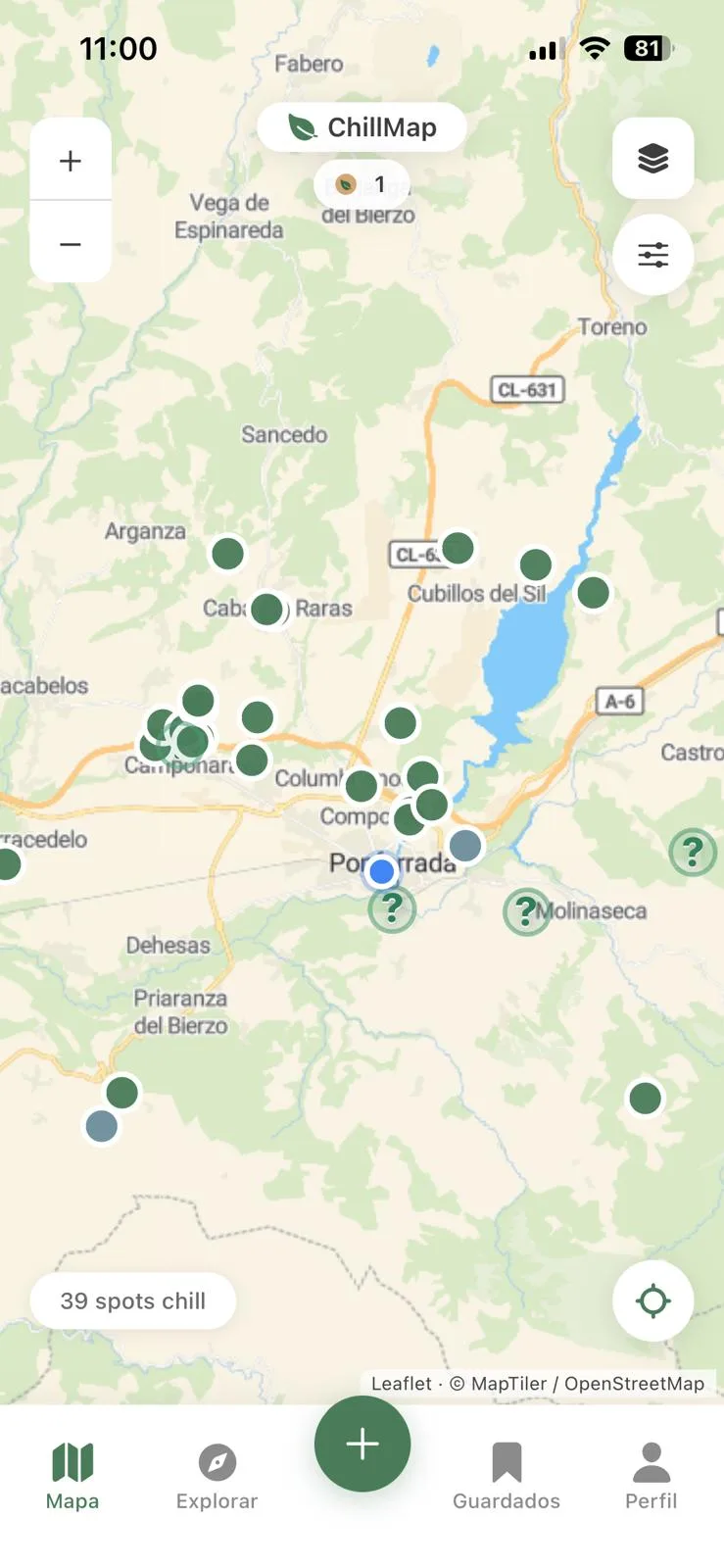 Captura del mapa interactivo de ChillMap en móvil